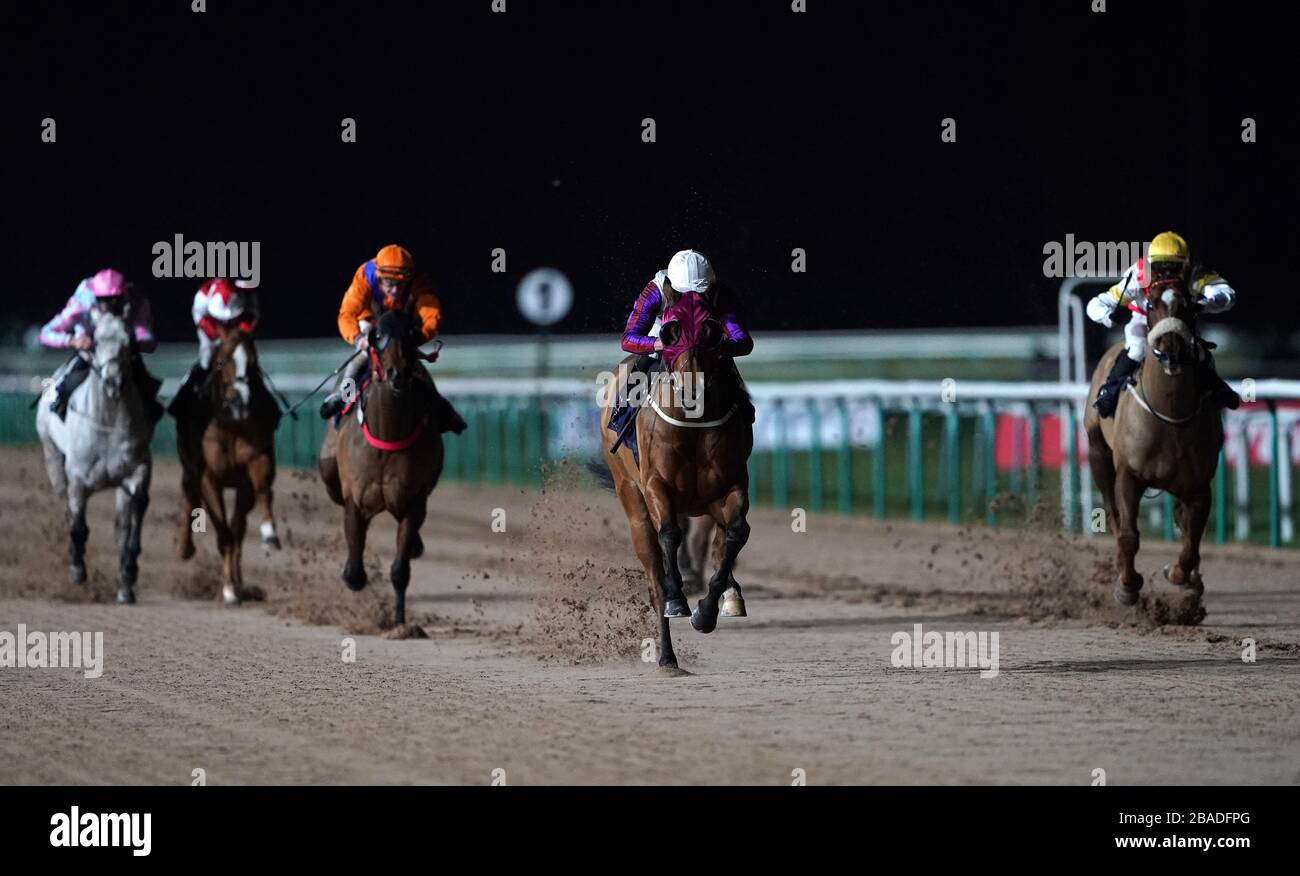 Astro Jakk ridden by Clifford Lee leads the race during the Betway Handicap (Class 4) at Southwell Racecourse Stock Photo