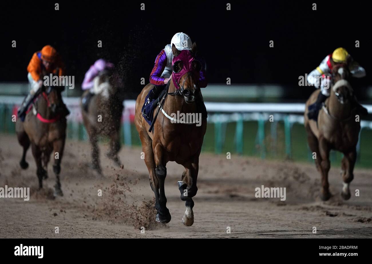 Astro Jakk ridden by Clifford Lee leads the race during the Betway Handicap (Class 4) at Southwell Racecourse Stock Photo
