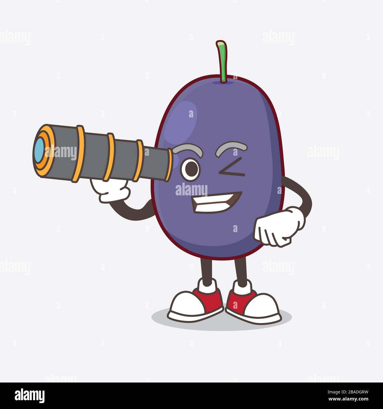 A picture of Java Plum cartoon mascot character using a monocular Stock ...
