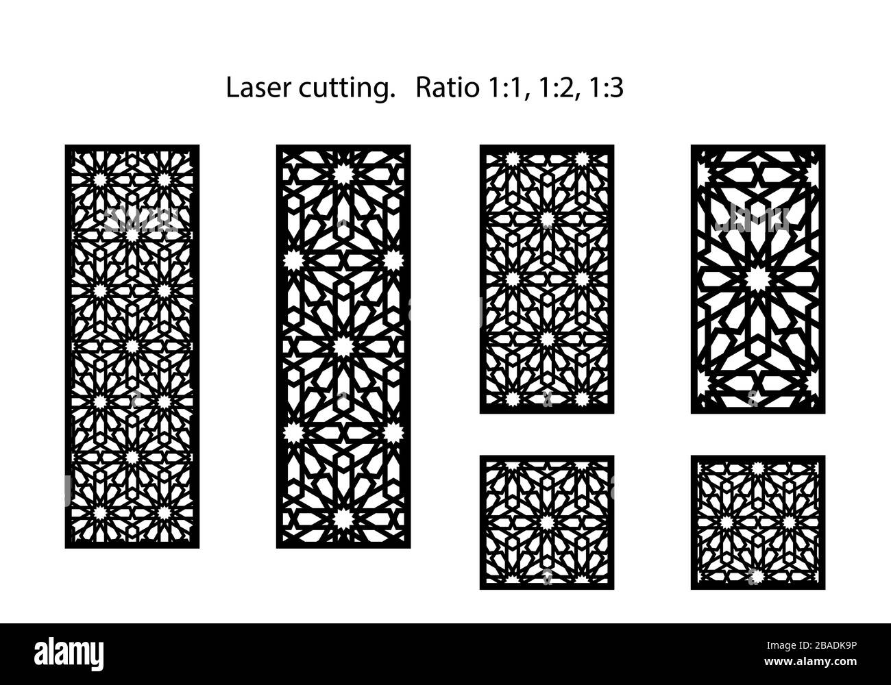 Cnc set of decorative vector panels for laser cutting Stock Vector