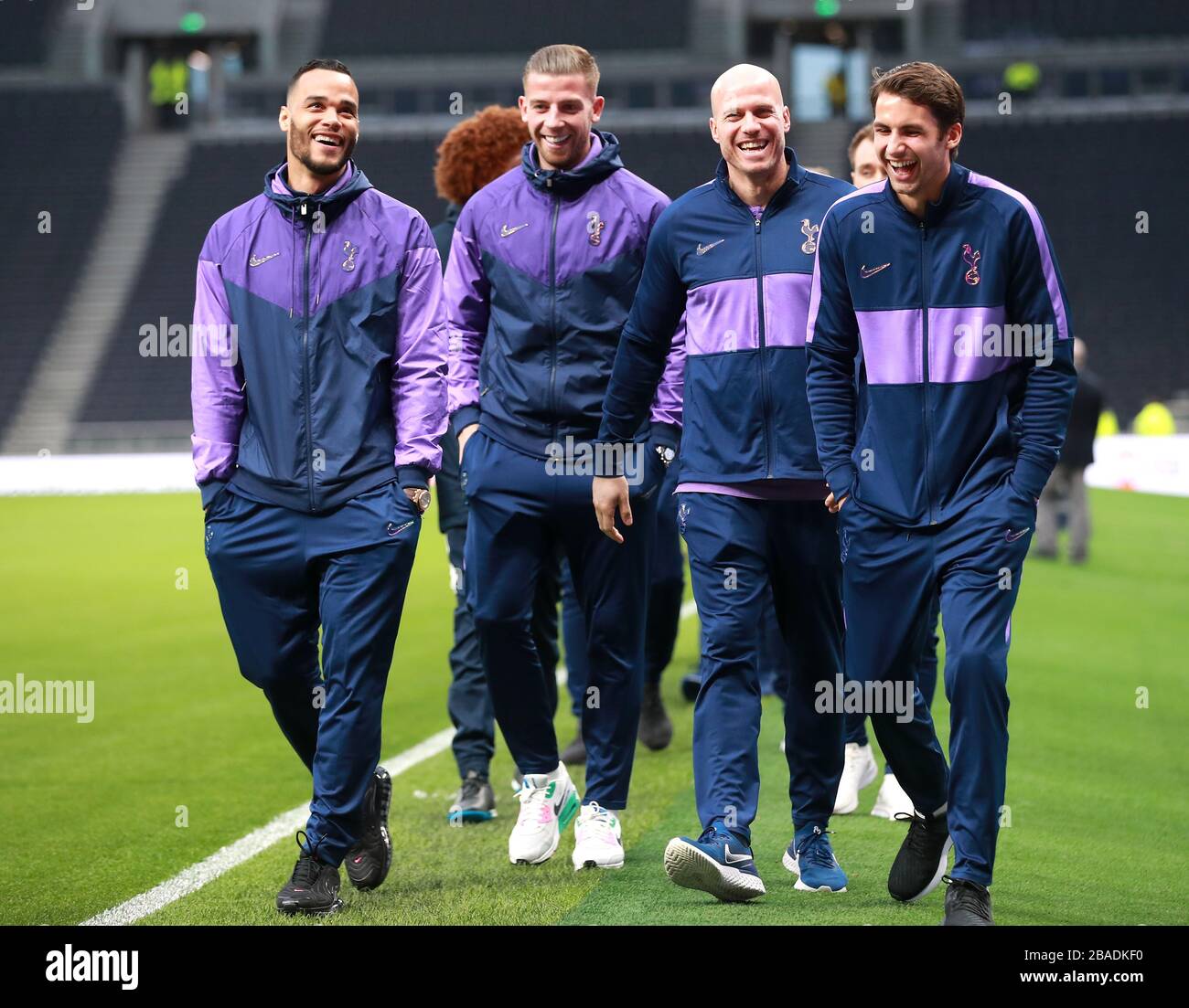 Tottenham Hotspur goalkeeper Michel Vorm (left), Toby Alderweireld, and head of first team performance coach Carlos Lalin (centre) before the game Stock Photo