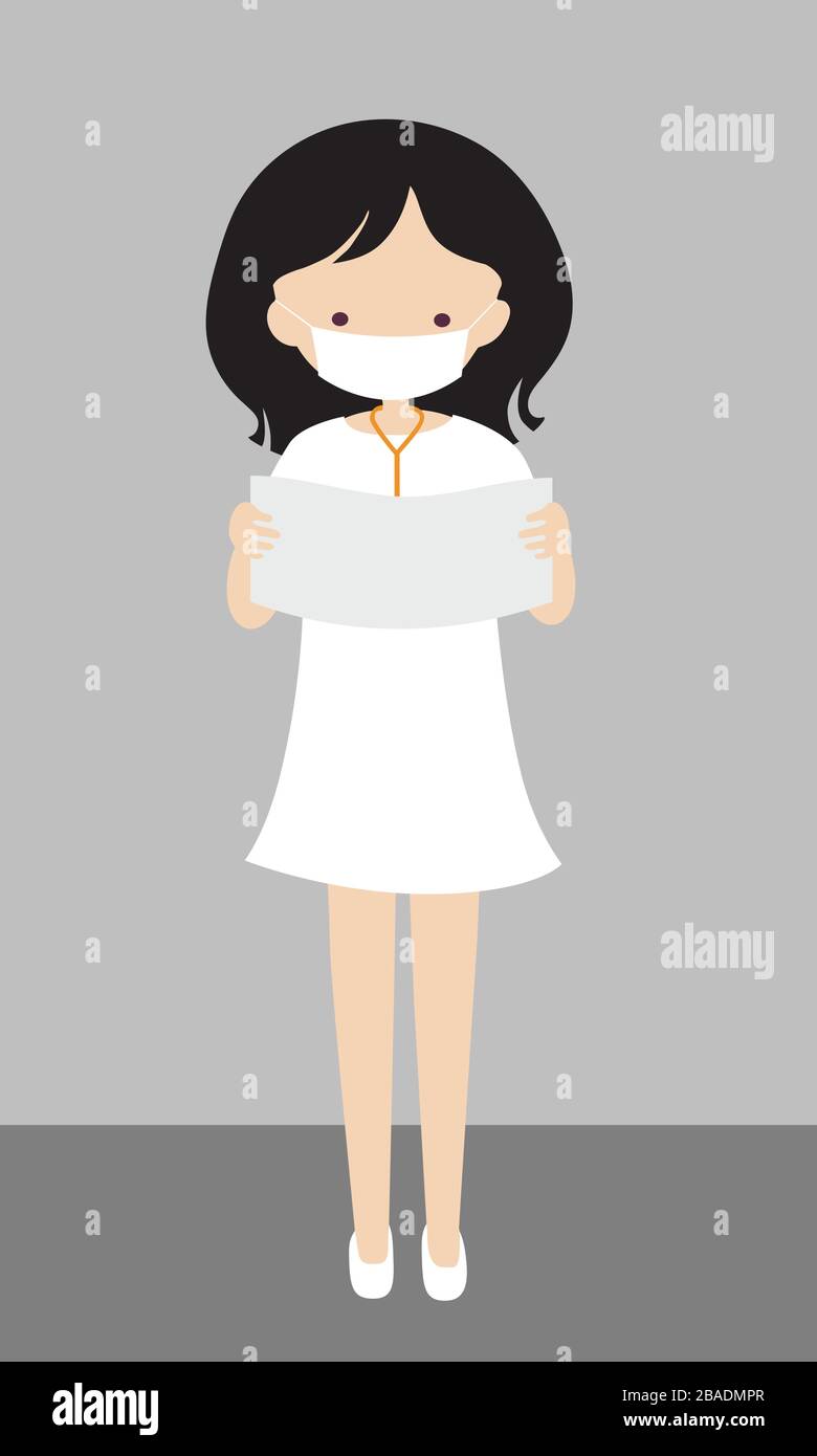 Illustration of a young female doctor with a veil on her face, in a white coat. Isolated on gray background - vector Stock Vector