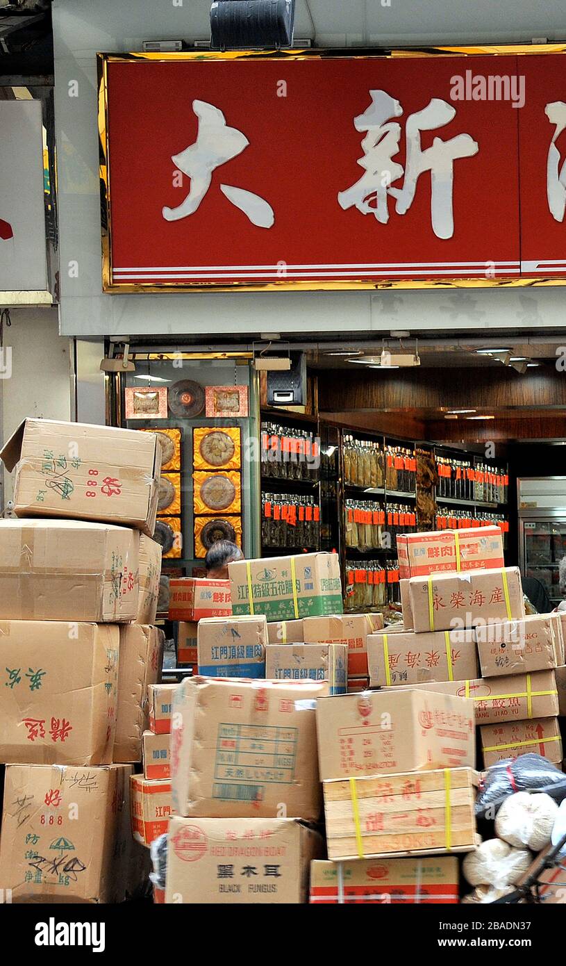 goods in Des Voeux street in Hong Kong island, China Stock Photo