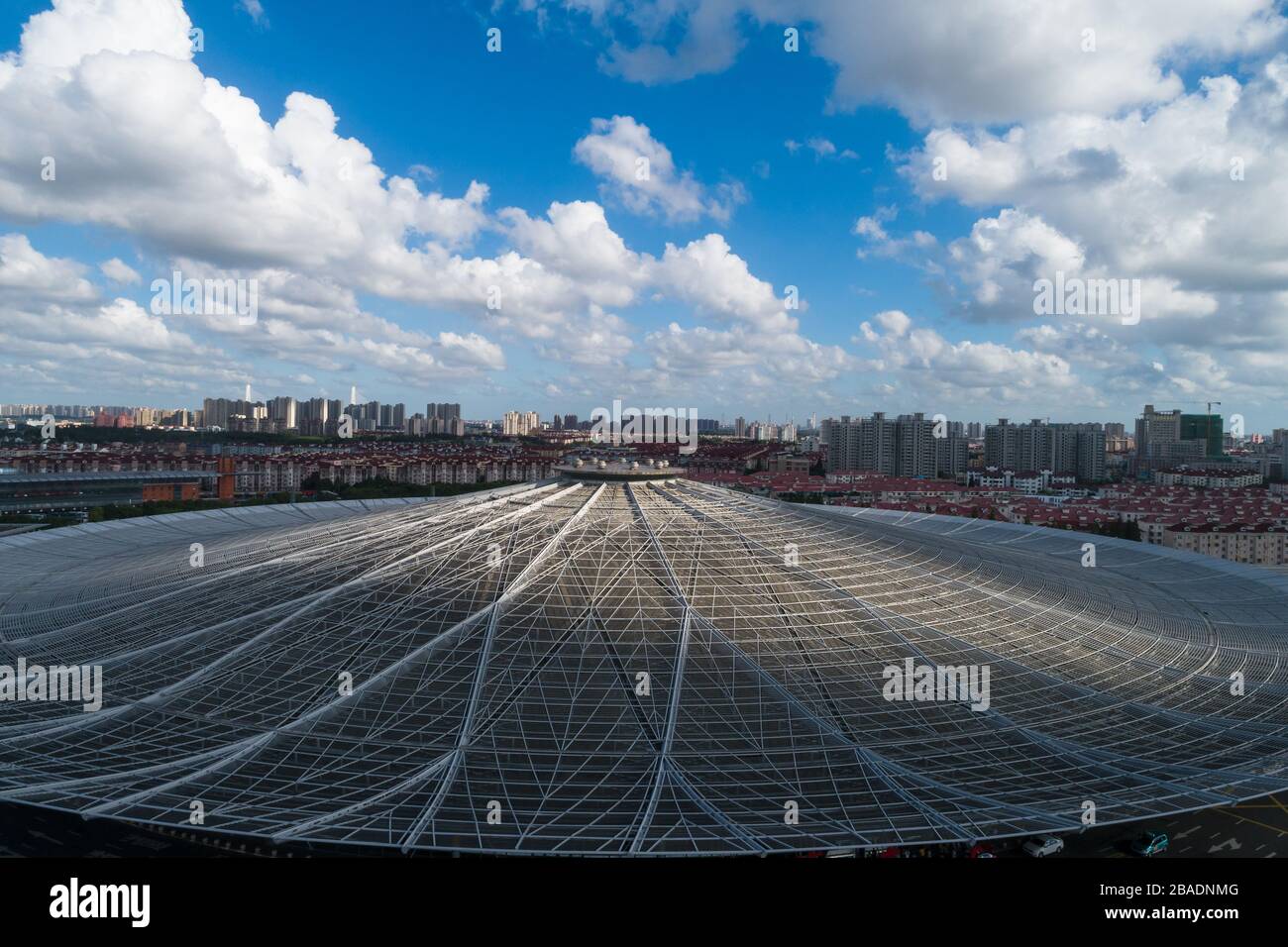 Roofing of railway station steel frame structure Stock Photo