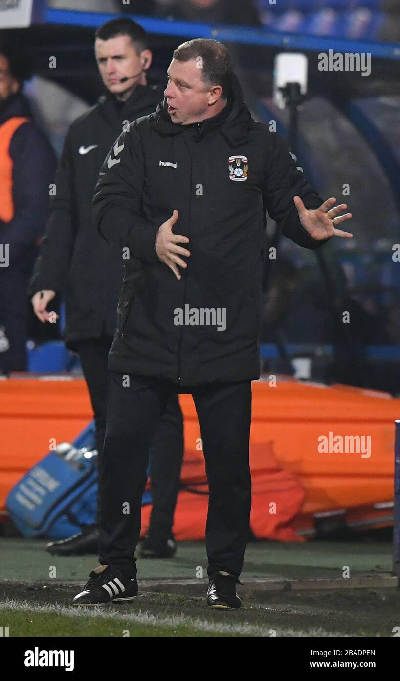 Coventry City's Manager Mark Robins Shouts to his team during the game Stock Photo