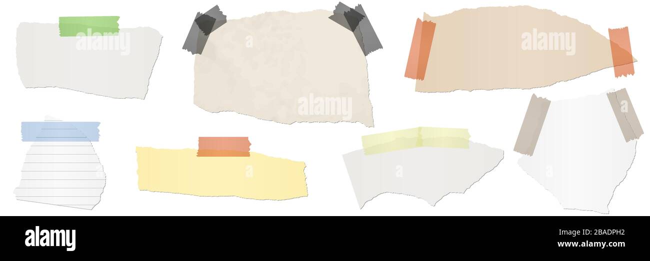 collection of different colored scraps of papers with adhesive strips Stock Vector