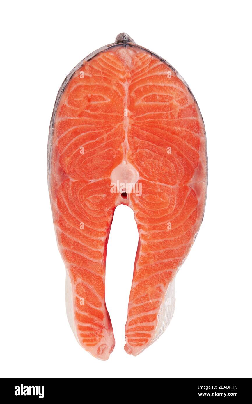 Salmon steak isolated on a white background Stock Photo - Alamy