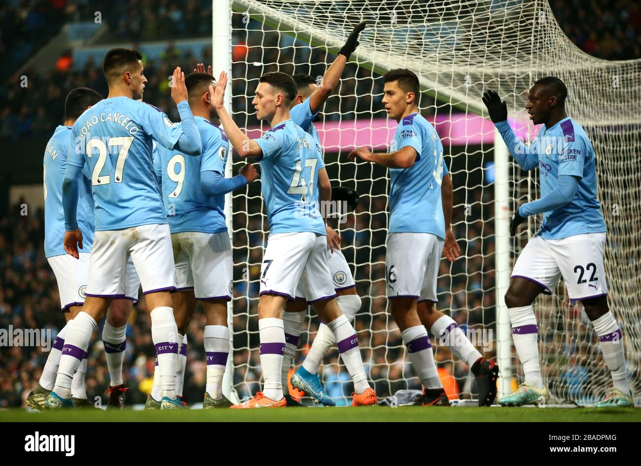 Manchester City's Phil Foden celebrates scoring his side's first goal of the game - the goal is later disallowed for being offside Stock Photo