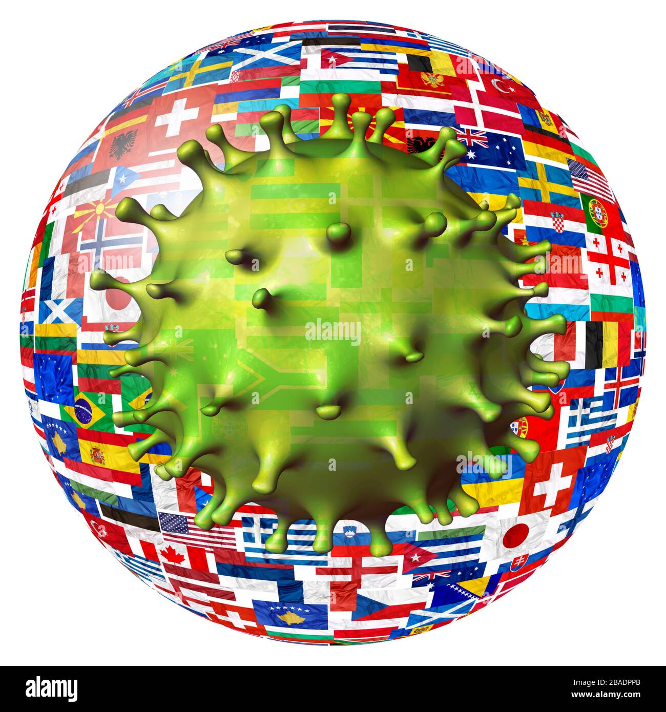 Covid-19 outbreak or novel Coronavirus, 2019-nCoV, cell on virus of world flags. Covid 19-NCP virus: contagion and propagation of a disease across the Stock Photo