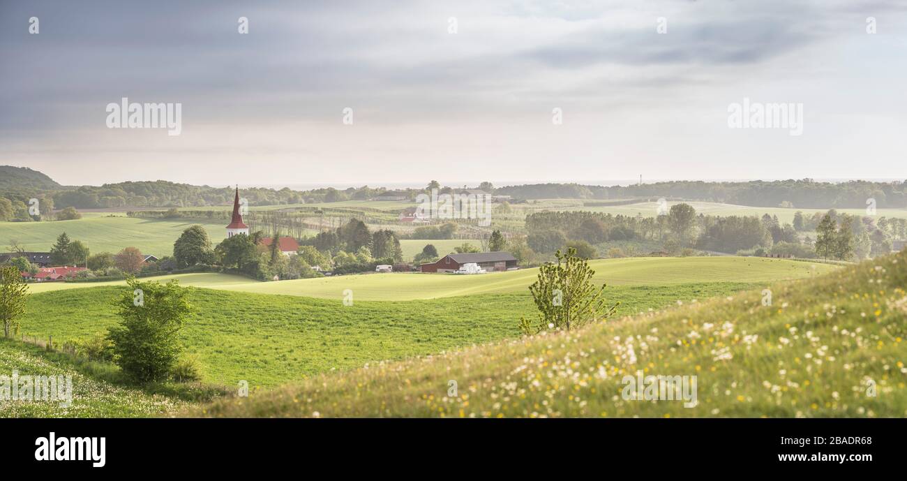Panoramic view of the village of Rorum in rural landscape.Skane, Sweden, Scandinavia. Stock Photo