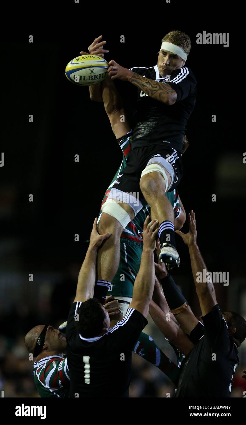 Maori All Blacks' Jarrad Hoeata takes a line out ball Stock Photo