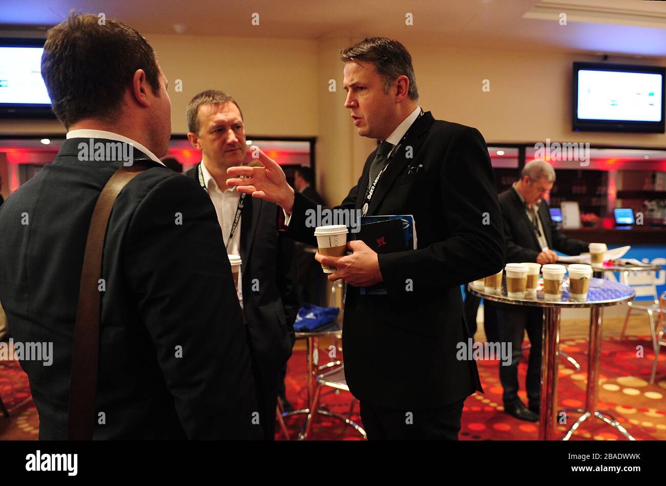 Delegates mingle in the Networking Cafe on Day One of the Rugby Expo 2012 Stock Photo