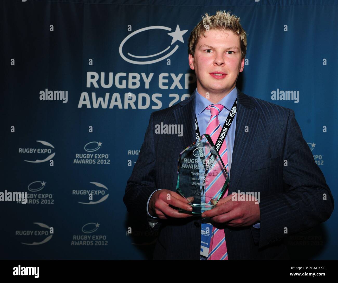 Phil Patterson from Rugby Lift with the award for Innovation in technical/training products during The 2012 Rugby Expo Awards and Dinner in the LIVE Room, Twickenham. Stock Photo