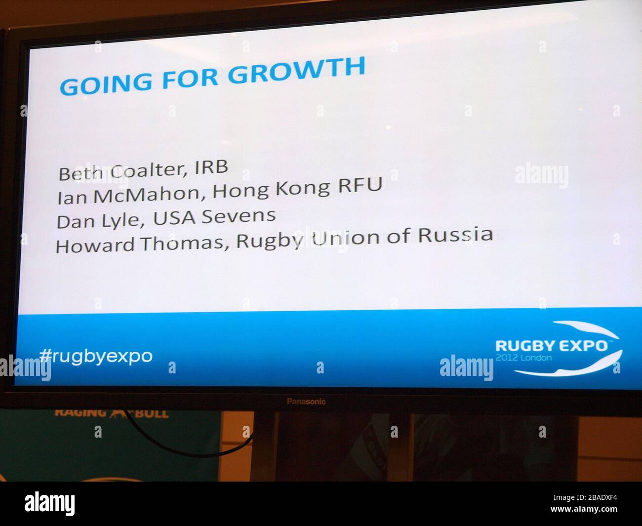 Topics for discussion on Day One of Rugby Expo 2012 at Twickenham Stock Photo