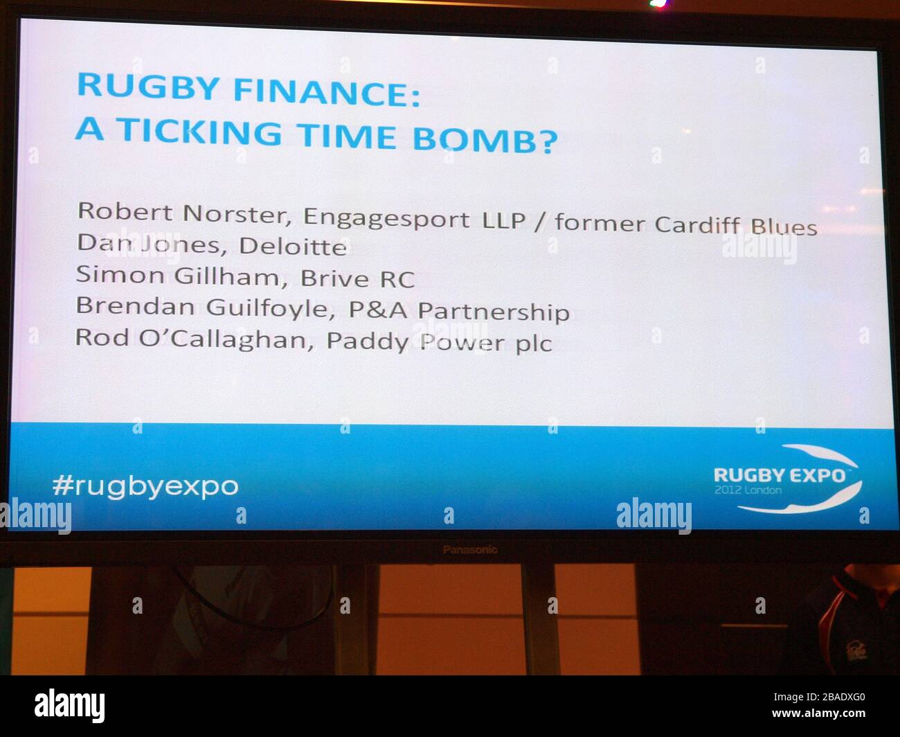 Topics for discussion on Day One of Rugby Expo 2012 at Twickenham Stock Photo