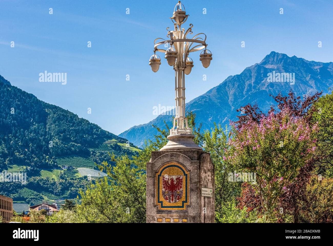 Italy South Tyrol - Merano  - Ponte della Posta - street lamp and Habsburg eagle Stock Photo