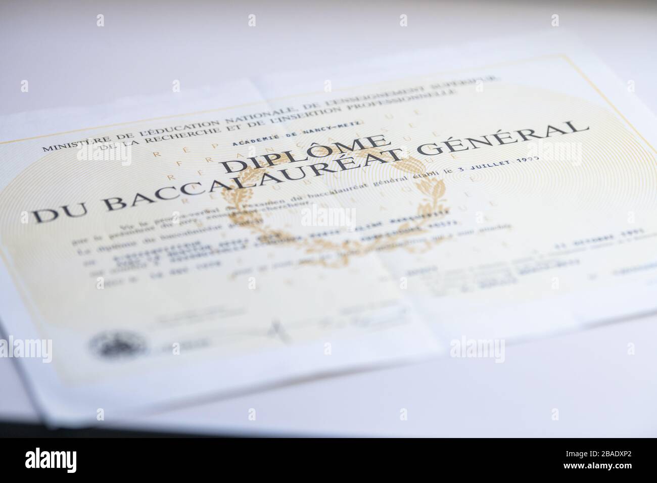 Baccalaureate Certificate On A Wooden Table In France Stock Photo - Alamy