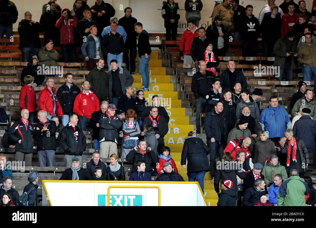 Charlton Athletic fans in the stands at Turf Moor Stock Photo Alamy