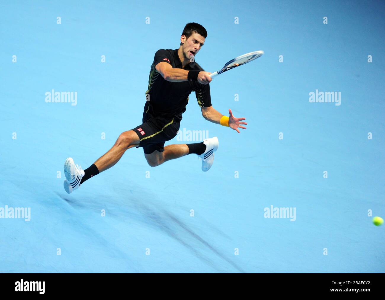 Serbia's Novak Djokovic on his way to defeating Argentina's Juan Martin Del Potro Stock Photo