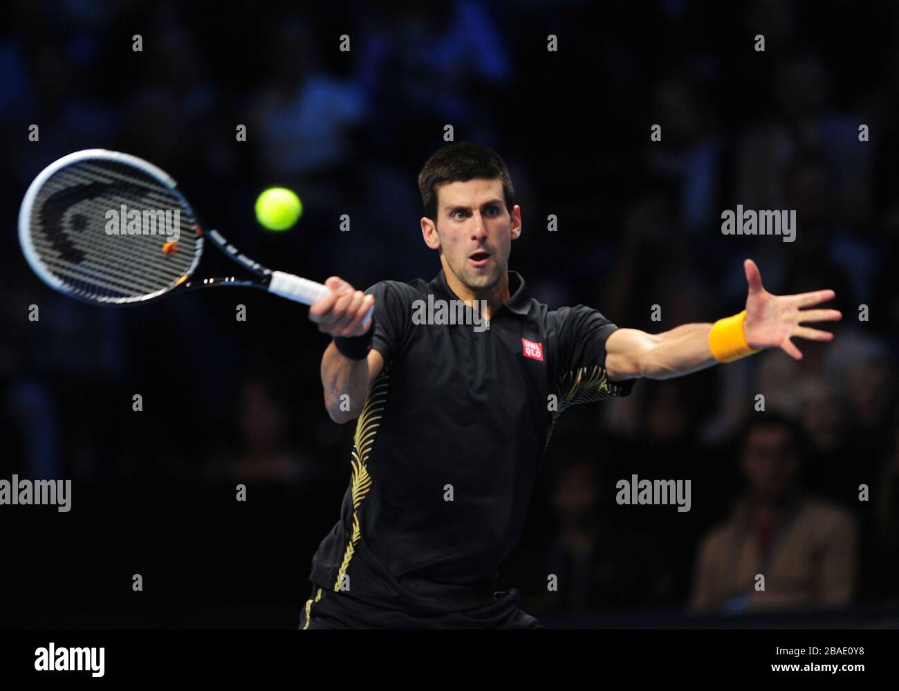 Serbia's Novak Djokovic on his way to defeating Argentina's Juan Martin Del Potro Stock Photo