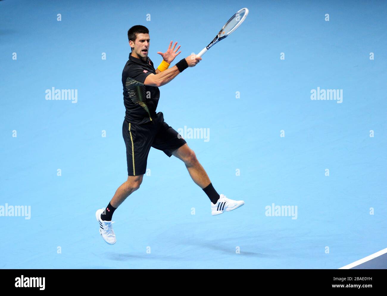 Serbia's Novak Djokovic on his way to defeating Argentina's Juan Martin Del Potro Stock Photo