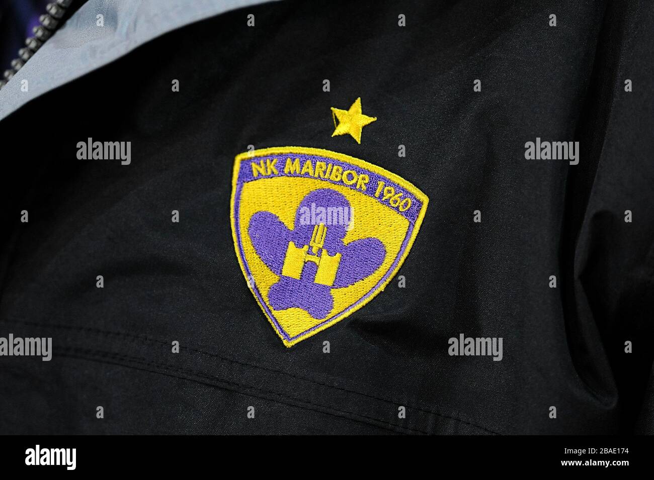 Detail picture of an NK Maribor logo on a jacket Stock Photo