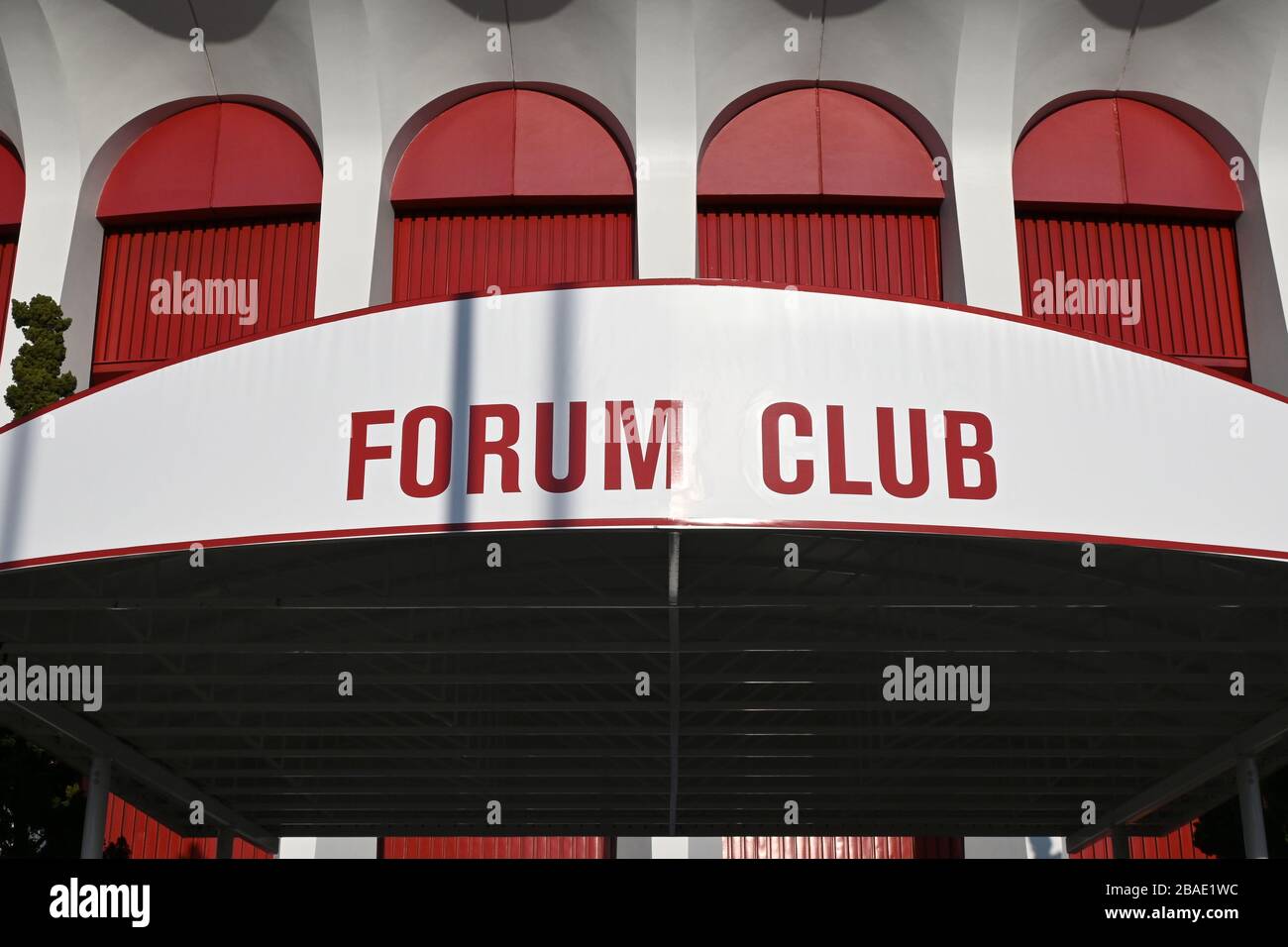 General overall view of the Forum Club entrance at the Forum, Thursday,  March 26, 2020, in Inglewood, Calif. LA Clippers owner Steve Ballmer  reached an agreement to purchase The Forum from Madison