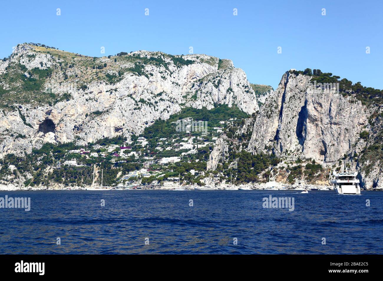 Capri, Italy: View of the island from the sea. Stock Photo