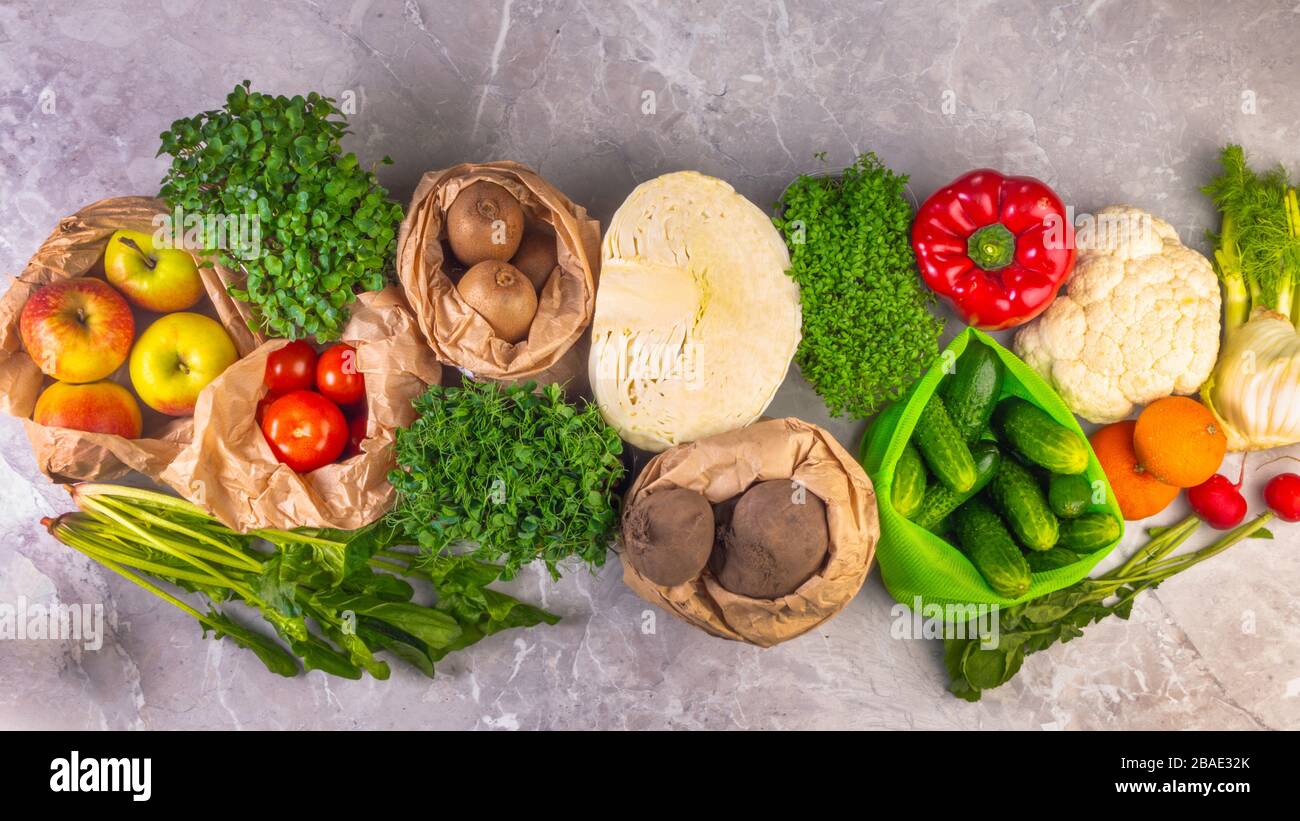 Clean Fresh Food Healthy food clean eating selection in eco zero waste bags, foods ...