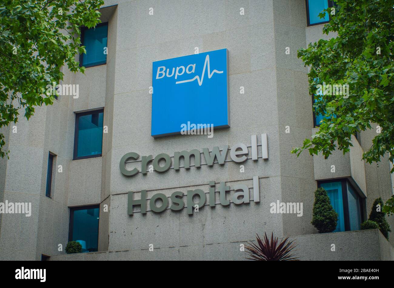 LONDON- Bupa Cromwell Hospital exterior signage. A private sector ...