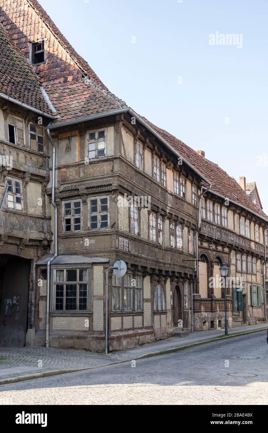 Strasse mit alten Fachwerkhäusern in Osterwieck, Sachsen-Anhalt, Deutschland, Harz, Sachsen-Anhalt, Deutschland Stock Photo