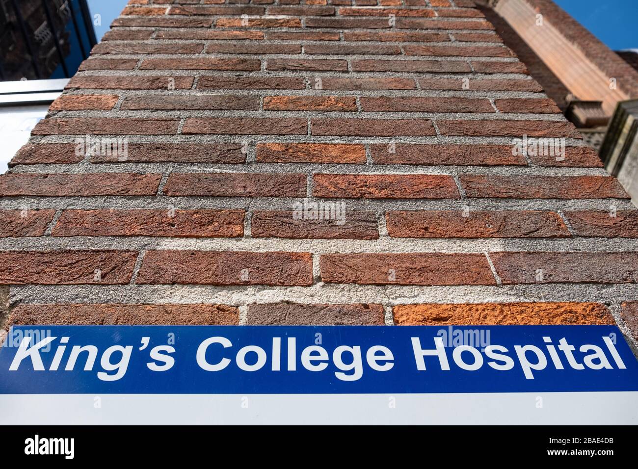 Kings Collage Hospital exterior signage- a large NHS hospital in Camberwell, Southwark Stock Photo