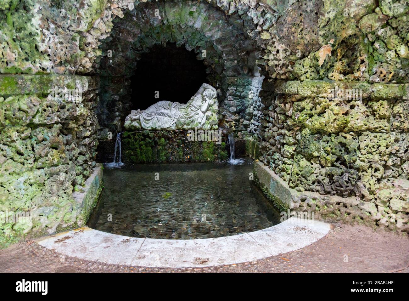 The sleeping nymph statue by John Cheere in the Grotto at Stourhead Gardens, Wiltshire, England, UK Stock Photo