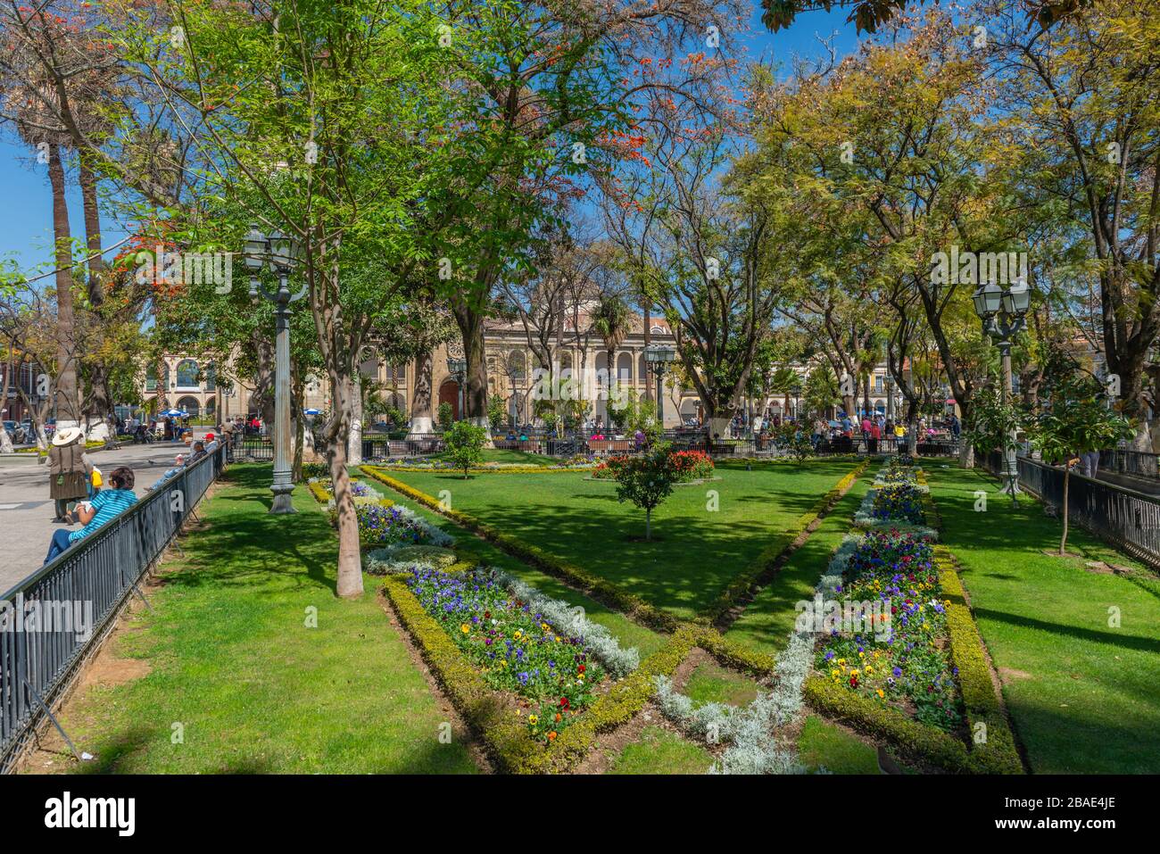 Plaza 14 de Septiembre, or Main Square of 14 September with the Metropolitan Cathedral, La Catedral Metropolitana, Cochabamba, Bolivia, Latin America, Stock Photo