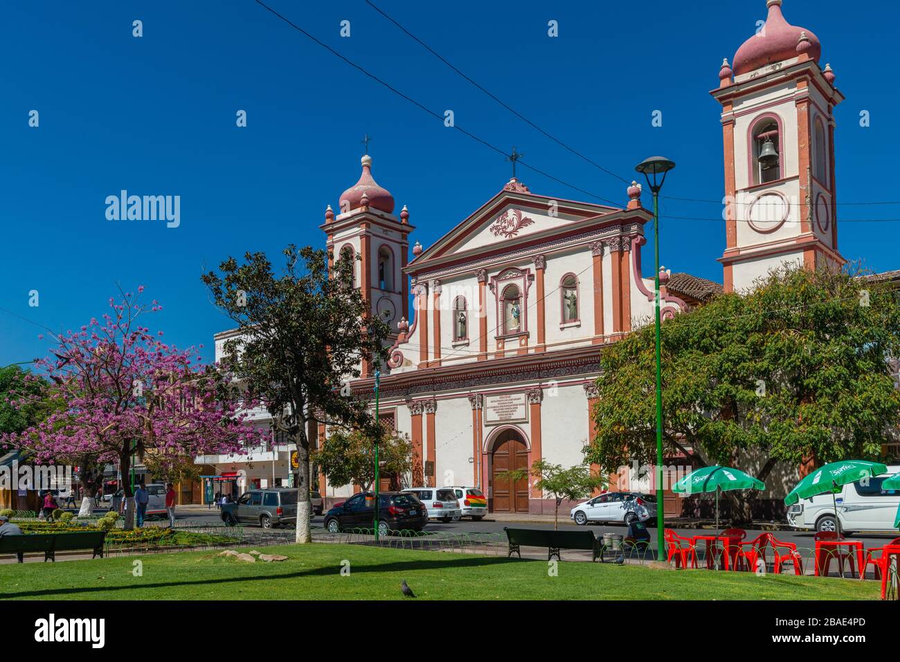 Plaza Colon or Colon Square, Catholic Church El Hospicio, Cochabamba, Department Cochabamba, Eastern Andes, Bolivia, Latin America Stock Photo