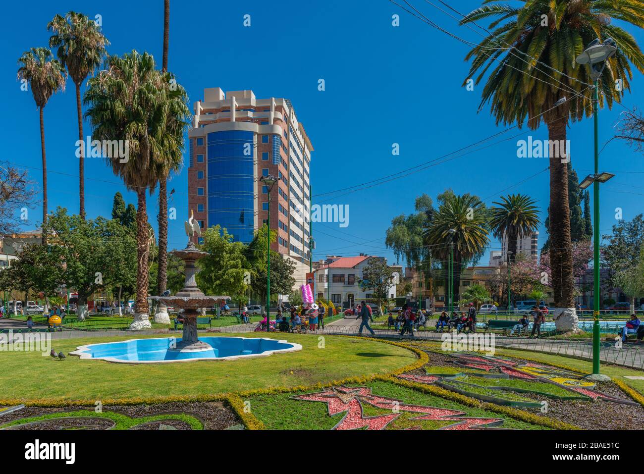 Resitential and office block at Plaza Colon or Colon Square, Cochabamba, Department Cochabamba, Eastern Andes, Bolivia, Latin America Stock Photo