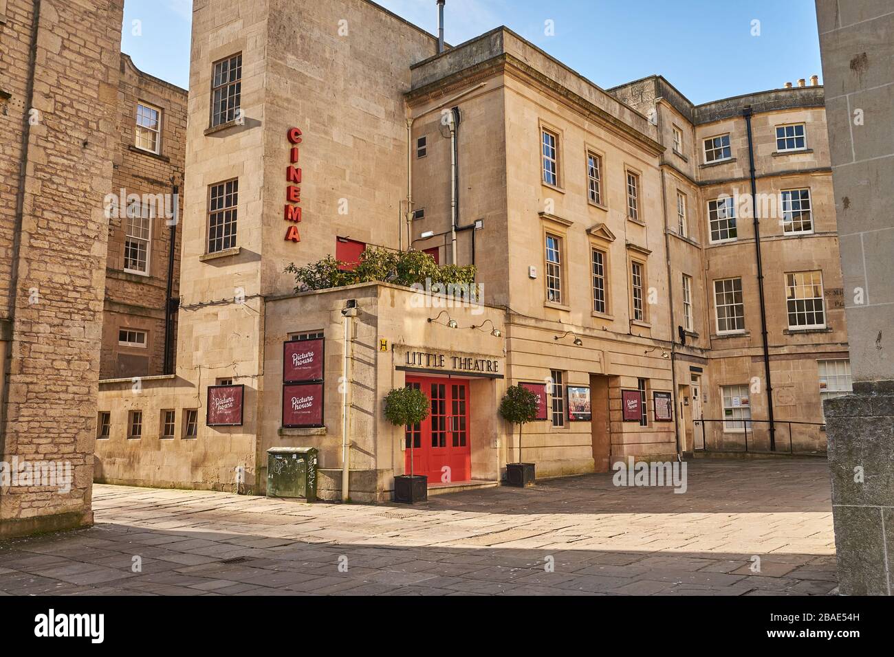 Bath, Somerset, England - March 26, 2020: The tourist city of Bath is deserted during the Coronavirus outbreak. The Little Theatre Cinema Stock Photo