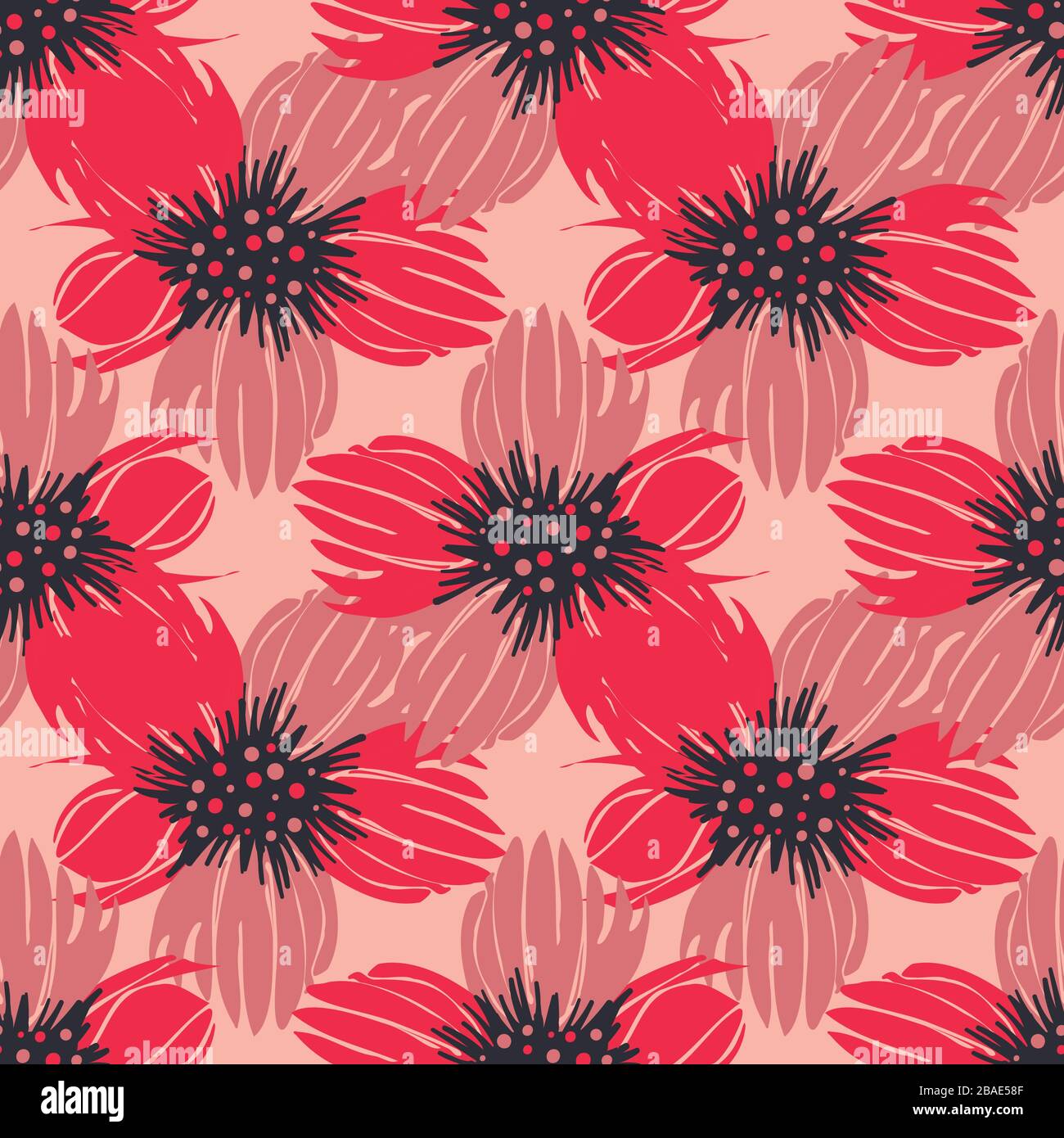 bright red anemones seamless vector pattern Stock Vector