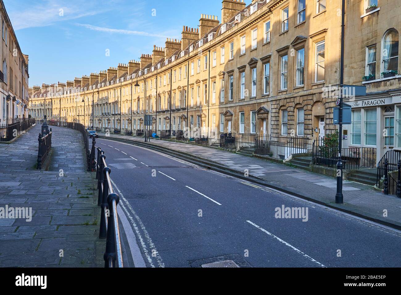 Bath, Somerset, England - March 26, 2020: The tourist city of Bath is deserted during the Coronavirus outbreak. The Paragon Stock Photo