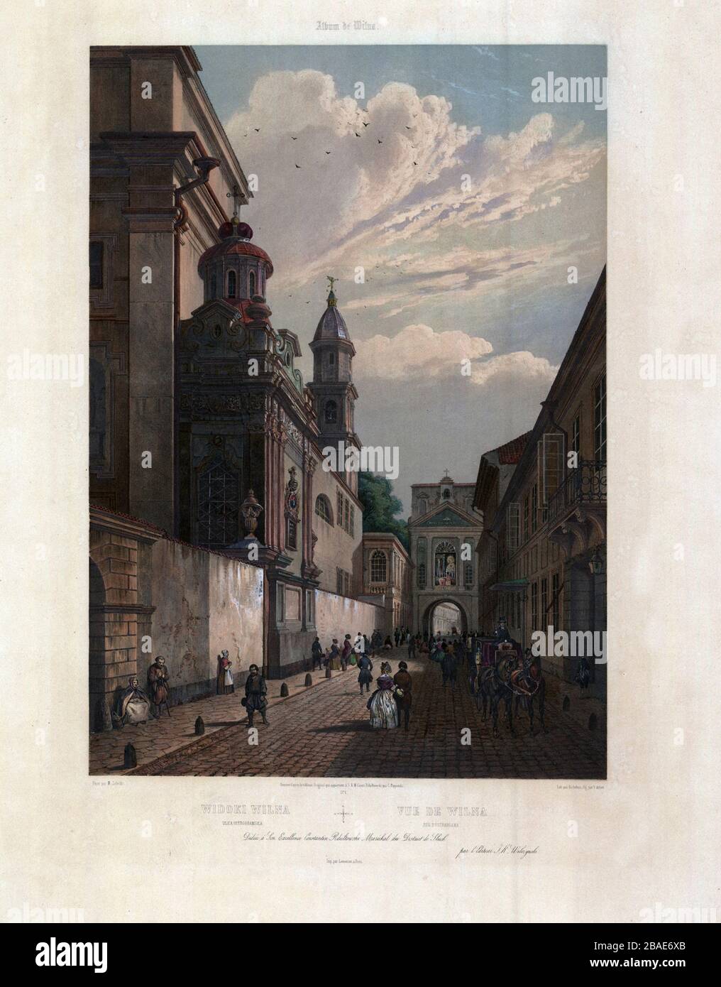 View of  Wilna (Vilnius). Ostrobramska street. Vilnius Roman Catholic Cathedral. By Jean Victor Adam (1801-1867) Stock Photo