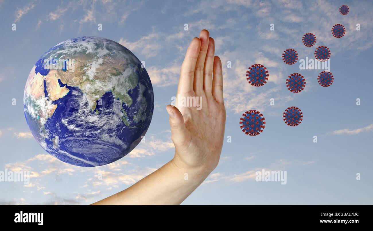 Protecting planet from coronavirus. Elements of this image furnished by NASA Stock Photo