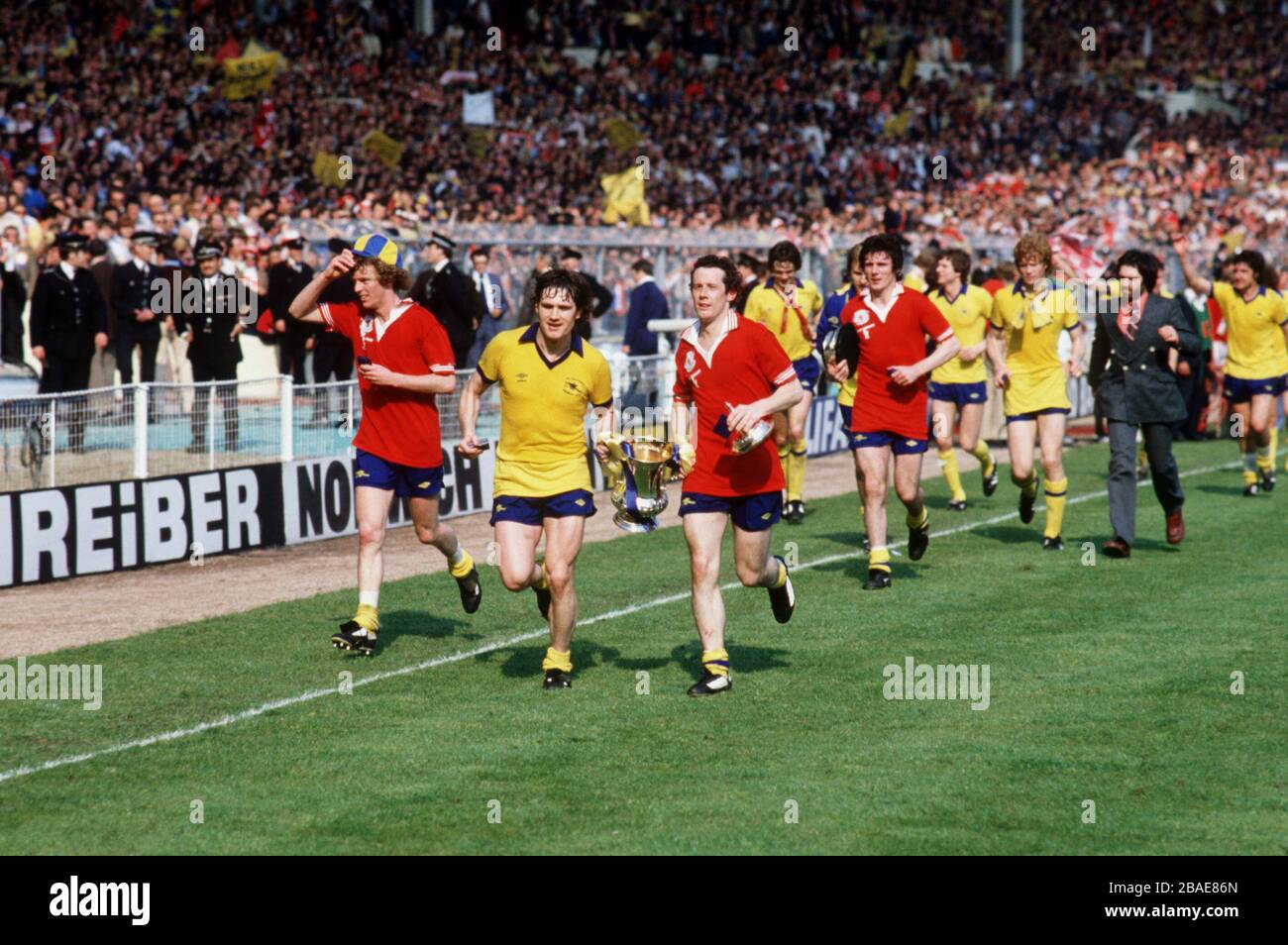 (L-R) Arsenal's Graham Rix, Pat Rice and Liam Brady lead their ...