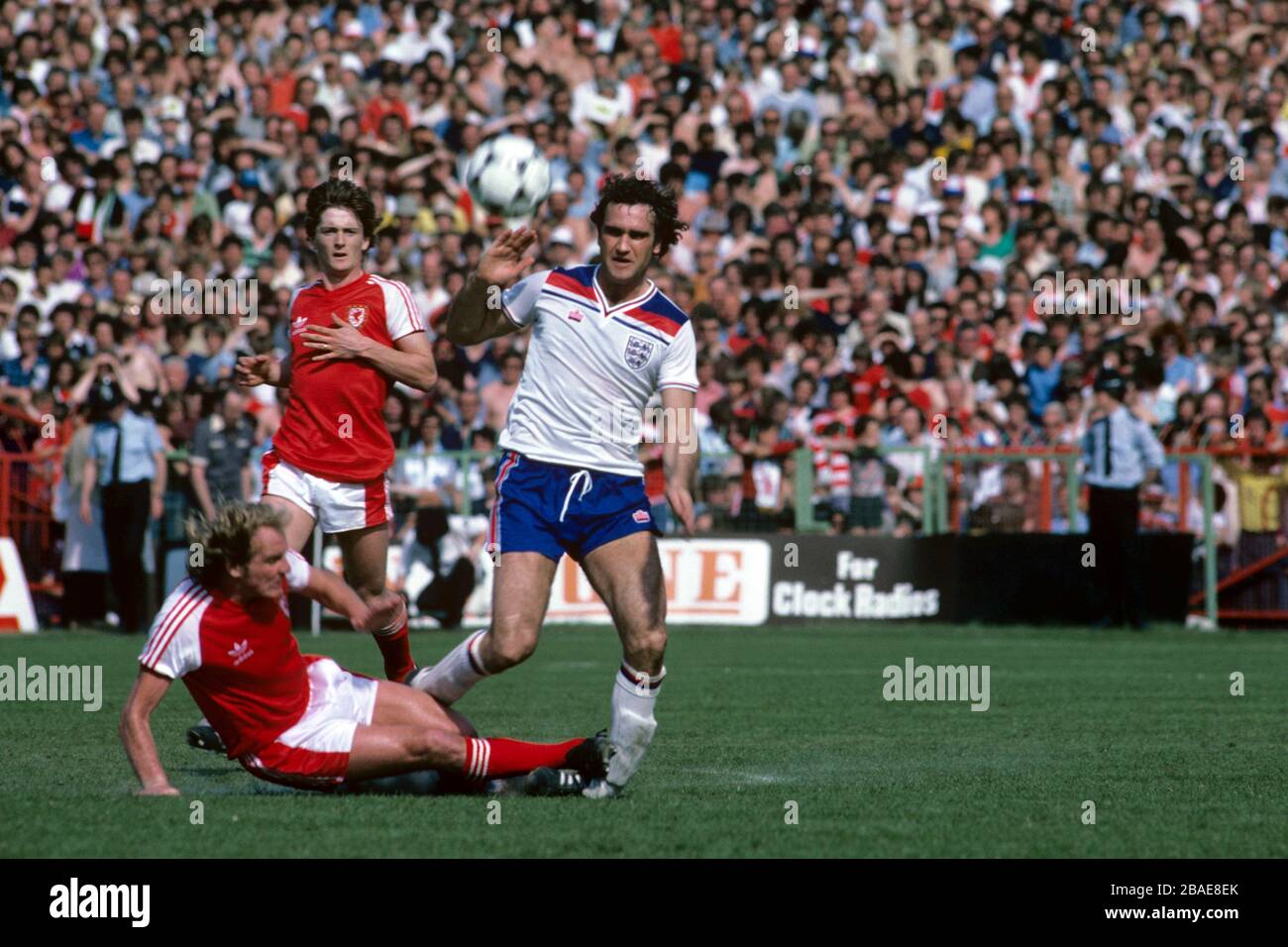 Wales's Terry Yorath (l) crunches England's Larry Lloyd (r) Stock Photo