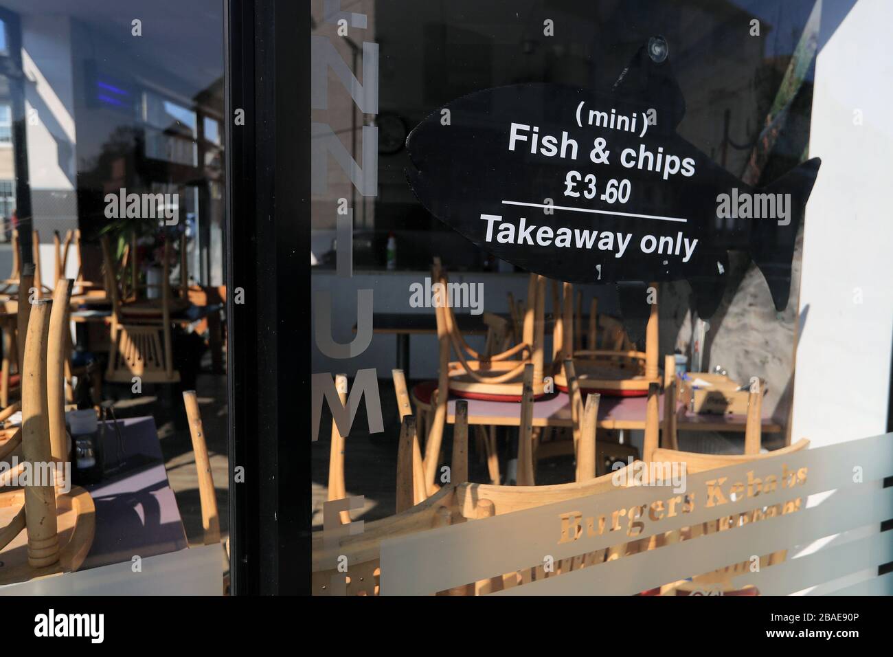 A closed fish and chip shop in Melton Mowbray as the UK continues in lockdown to help curb the