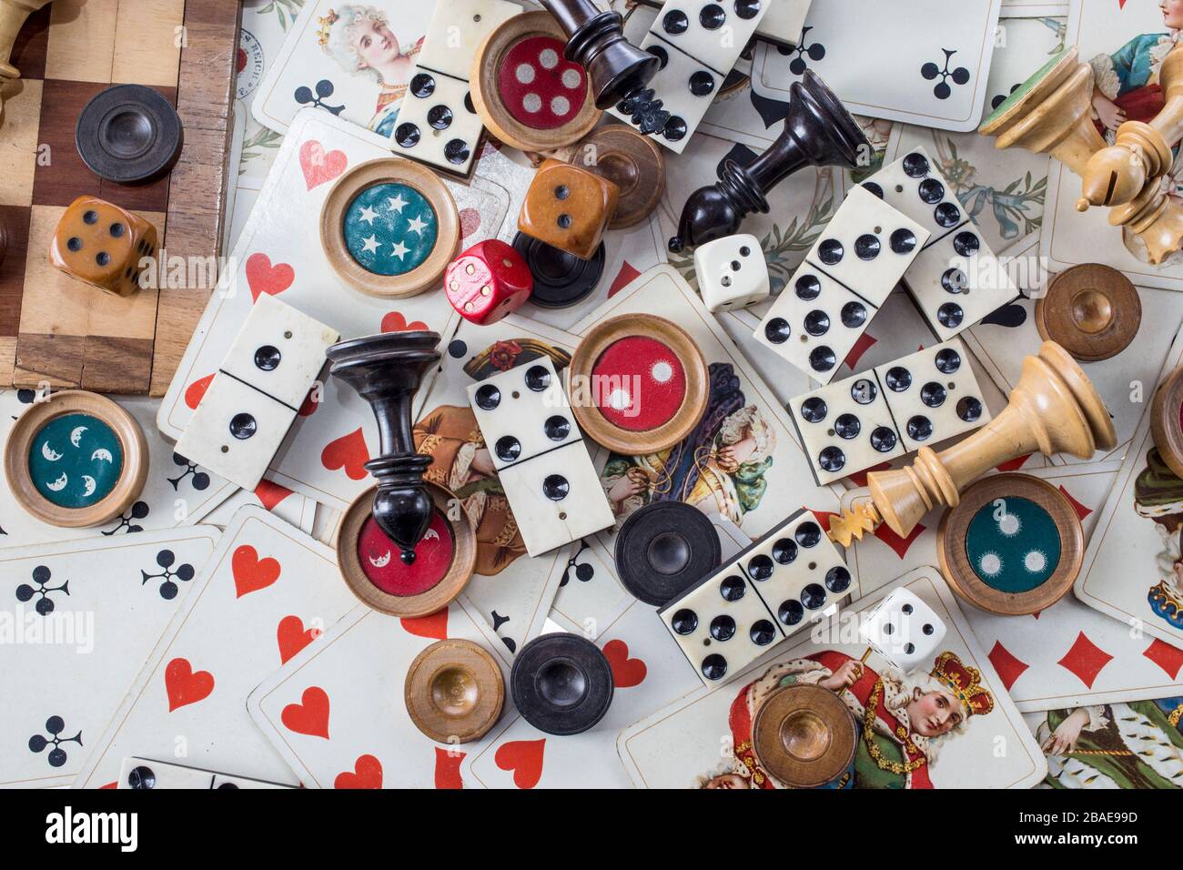 Antique board games background. Stock Photo