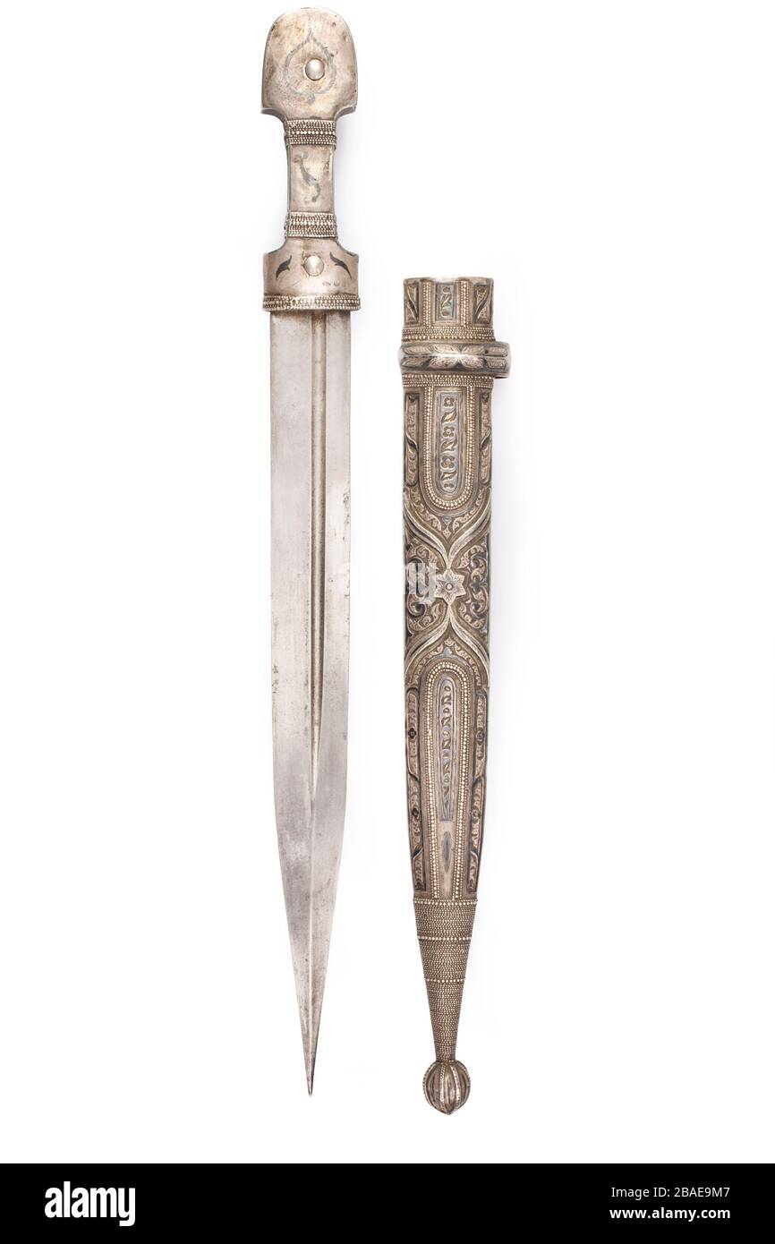 Beautiful example of caucasian dagger with decorated scabbard. 19th century (Time of Russian-Caucasian wars (1816-1864)). Russia Stock Photo
