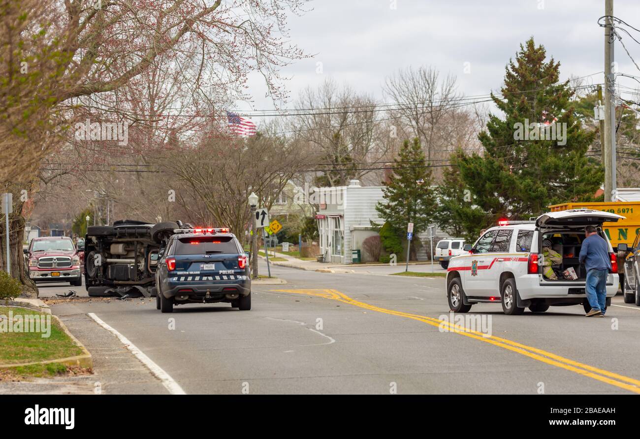 Motor vehicle accident on 114 in Shelter Island, NY Stock Photo