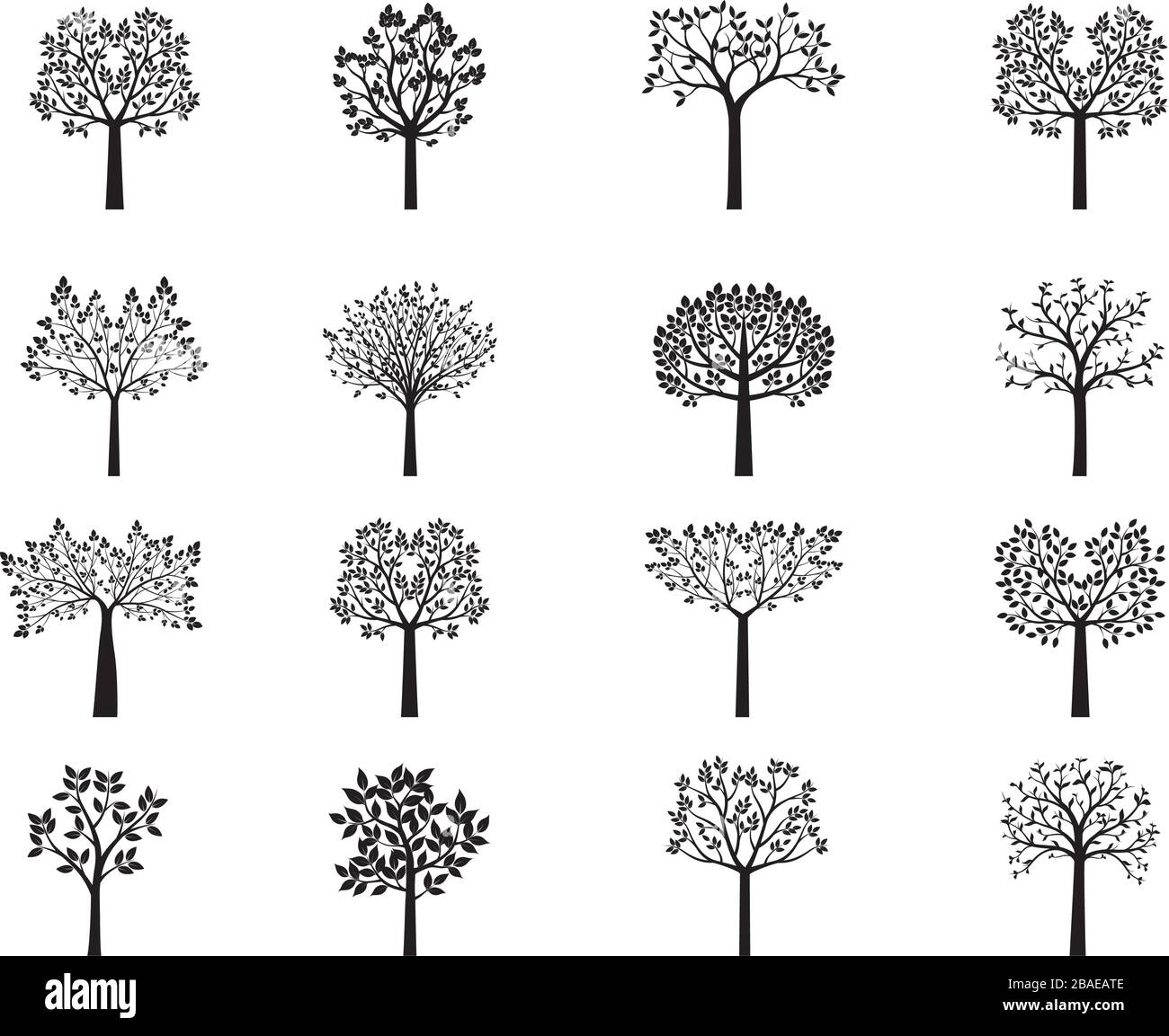 Set of black vector trees. Shape of plants. Vector Illustration. Stock Vector