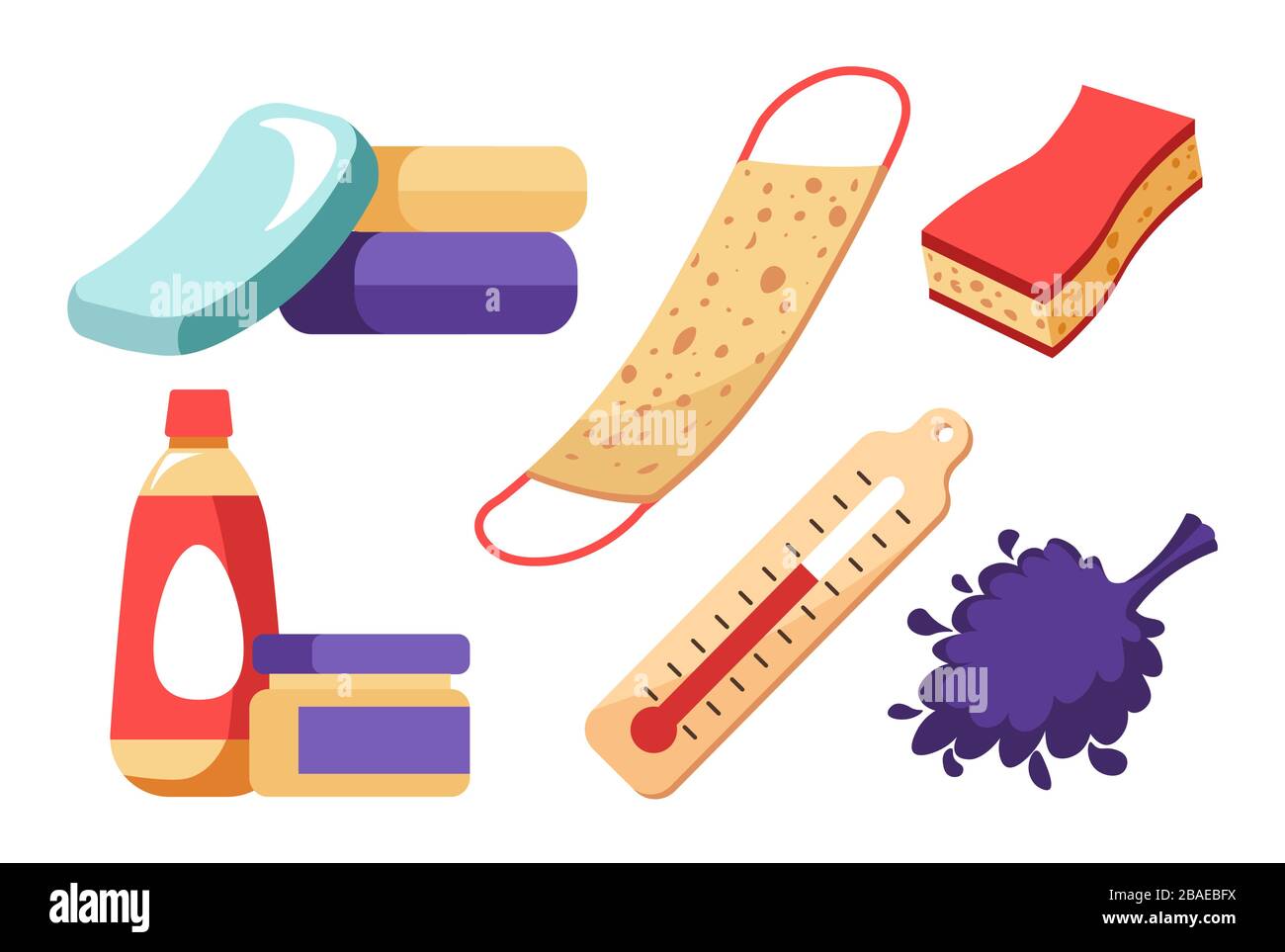 Collection of items for sauna, bathhouse objects set Stock Vector