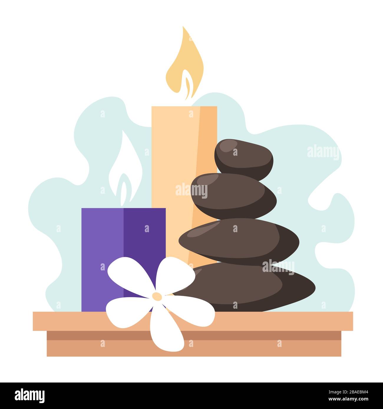 Sauna or spa objects, aromatic candle and hot stones Stock Vector